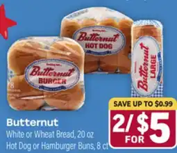 Tony’s Fresh Market Butternut White or Wheat Bread, 20 oz Hot Dog or Hamburger Buns, 8 ct offer