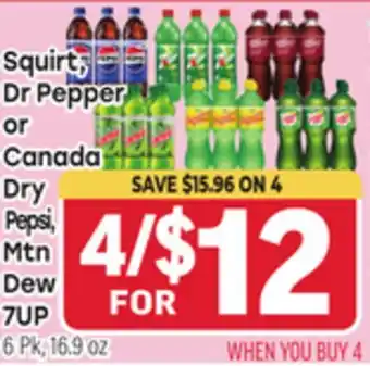 Tony’s Fresh Market Squirt, Dr Pepper or Canada Dry, Pepsi, Mtn Dew, 7UP offer