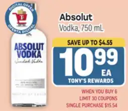 Tony’s Fresh Market Absolut Vodka offer
