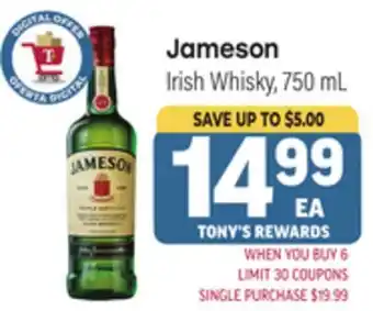 Tony’s Fresh Market Jameson Irish Whisky offer