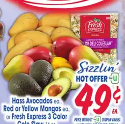 Jewel-Osco Hass Avocados ea., Red or Yellow Mangos ea., or Fresh Express 3 Color Cole Slaw 14 oz offer