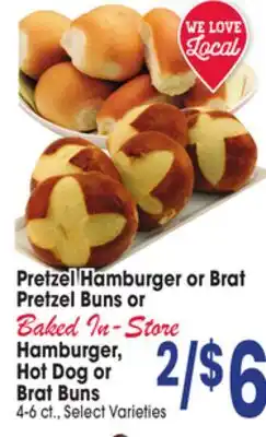 Jewel-Osco Pretzel Hamburger or Brat Pretzel Buns or Hamburger, Hot Dog or Brat Buns offer