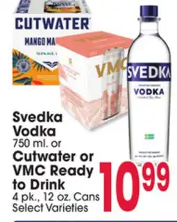 Jewel-Osco Svedka Vodka Cutwater or VMC Ready to Drink 4 pk., 12 oz. Cans offer