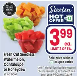 Jewel-Osco Fresh Cut Seedless Watermelon, Cantaloupe or Honeydew offer