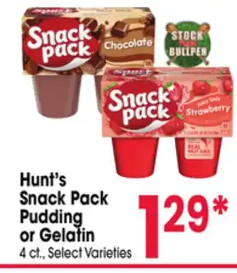 Jewel-Osco Hunt's Snack Pack Pudding or Gelatin offer