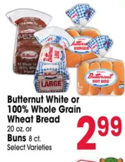 Jewel-Osco Butternut White or 100% Whole Grain Wheat Bread 20 oz. or Buns 8 ct offer