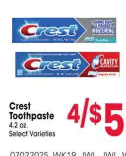 Jewel-Osco Crest Toothpaste offer