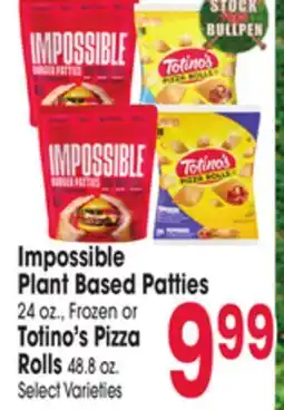 Jewel-Osco Impossible Plant Based Patties 24 oz., Frozen or Totino's Pizza Rolls 48.8 oz offer