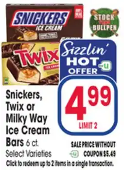 Jewel-Osco Snickers, Twix or Milky Way Ice Cream Bars offer