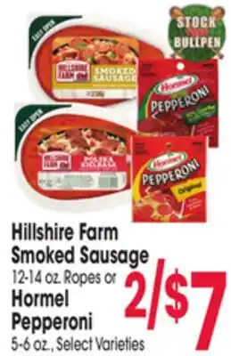 Jewel-Osco Hillshire Farm Smoked Sausage 12-14 oz. Ropes or Hormel Pepperoni 5-6 oz offer