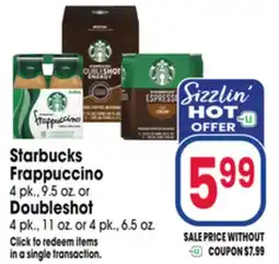 Jewel-Osco Starbucks Frappuccino 4 pk., 9.5 oz. or Doubleshot 4 pk., 11 oz. or 4 pk., 6.5 oz offer
