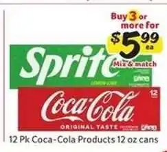 Winn Dixie 12 Pk Coca-Cola Products 12 oz cans offer