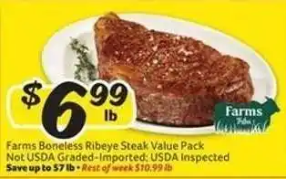 Winn Dixie Farms Boneless Ribeye Steak Value Pack offer