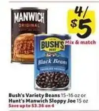 Winn Dixie Bush's Variety Beans or Hunt's Manwich Sloppy Joe offer