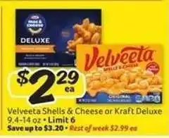 Winn Dixie Velveeta Shells & Cheese or Kraft Deluxe offer