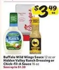 Winn Dixie Buffalo Wild Wings Sauce or Hidden Valley Ranch Dressing or Chick-fil-A Sauce offer
