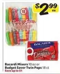 Winn Dixie Bacardi Mixers or Budget Saver Twin Pops offer