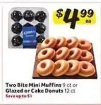 Winn Dixie Two Bite Mini Muffins or Glazed or Cake Donuts offer