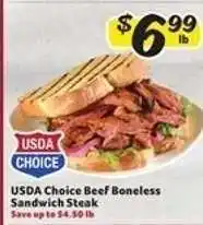 Winn Dixie USDA Choice Beef Boneless Sandwich Steak offer