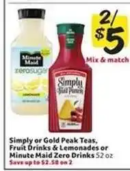 Winn Dixie Simply or Gold Peak Teas, Fruit Drinks & Lemonades or Minute Maid Zero Drinks offer