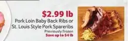 Winn Dixie Pork Loin Baby Back Ribs or St. Louis Style Pork Spareribs offer