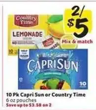 Winn Dixie 10 Pk Capri Sun or Country Time offer
