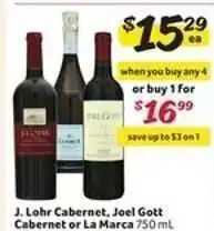 Winn Dixie J. Lohr Cabernet, Joel Gott Cabernet or La Marca offer