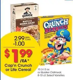 Kroger Cap'n Crunch or Life Cereal offer