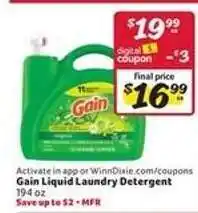 Winn Dixie Gain Liquid Laundry Detergent offer