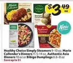 Winn Dixie Healthy Choice Simply Steamers, Marie Callender's Dinners, Authentic Asia Dinners, Bibigo Dumplings offer
