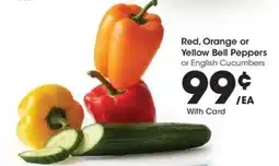 Kroger Red, Orange or Yellow Bell Peppers or English Cucumbers offer