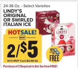 Food Lion LINDY’S ORIGINAL OR SWIRLED ITALIAN ICE offer