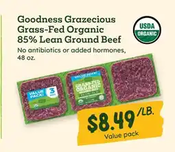 Sprouts Farmers Market Goodness Grazecious Grass-Fed Organic 85% Lean Ground Beef offer