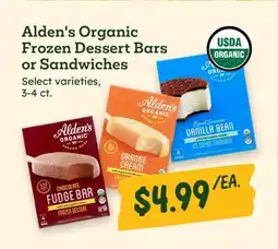Sprouts Farmers Market Alden's Organic Frozen Dessert Bars or Sandwiches offer