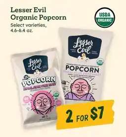 Sprouts Farmers Market Lesser Evil Organic Popcorn offer