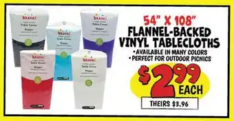 Ollie's 54 x 108 FLANNEL-BACKED VINYL TABLECLOTHS offer