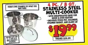 Ollie's 4 PC / 8 QT STAINLESS STEEL MULTI-COOKER offer