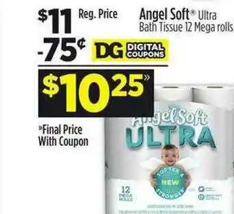 Dollar General Angel Soft Ultra Bath Tissue 12 Mega Rolls offer