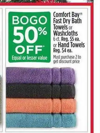Dollar General Comfort Bay Fast Dry Bath Towels Or Washcloths Or Hand Towels offer