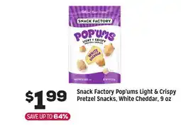 Grocery Outlet Snack Factory Pop'ums Light & Crispy Pretzel Snacks, White Cheddar offer