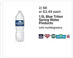 Walgreens 1.5L Blue Triton Spring Water Products offer