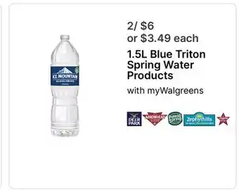Walgreens 1.5L Blue Triton Spring Water Products offer