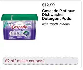 Walgreens Cascade Platinum Dishwasher Detergent Pods offer