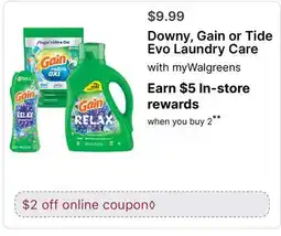 Walgreens Downy, Gain or Tide Evo Laundry Care with myWalgreens offer