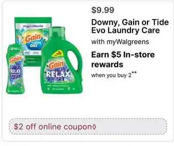Walgreens Downy, Gain or Tide Evo Laundry Care with myWalgreens offer