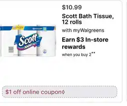 Walgreens Scott Bath Tissue 12 rolls offer
