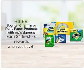 Walgreens Bounty, Charmin or Puffs Paper Products myWalgreens offer