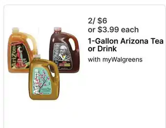 Walgreens 1-Gallon Arizona Tea or Drink with myWalgreens offer