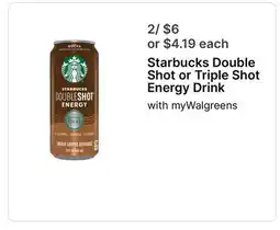Walgreens Starbucks Double Shot or Triple Shot Energy Drink offer
