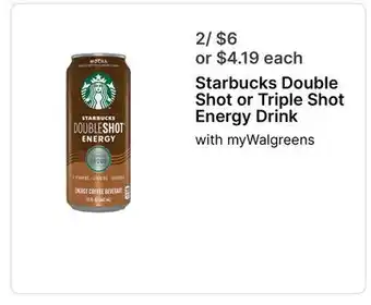 Walgreens Starbucks Double Shot or Triple Shot Energy Drink offer
